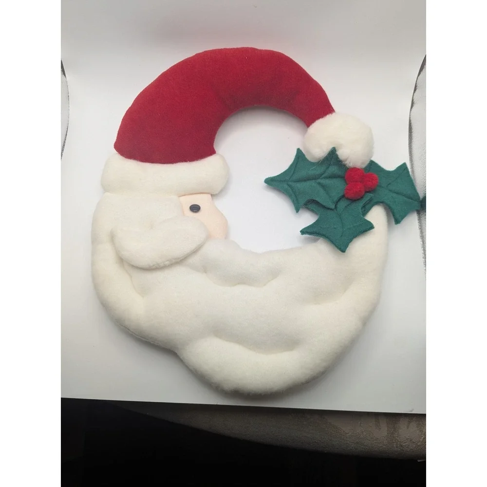 Vtg Plush Santa Claus Christmas Wreath Half Moon Holiday‎ Decoration Holly Berry